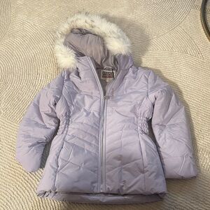 Lavender Puffer Jacket with Faux Fur Hood